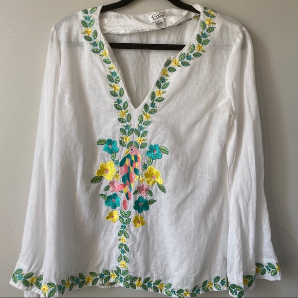 Lilly Pulitzer Tops - Lilly Pulitzer embroidered parrot linen tunic sz S